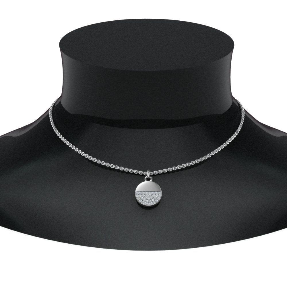 JBR Jeweler Silver Necklace JBR Dainty Disc Diamond Pendant Sterling Silver Necklace