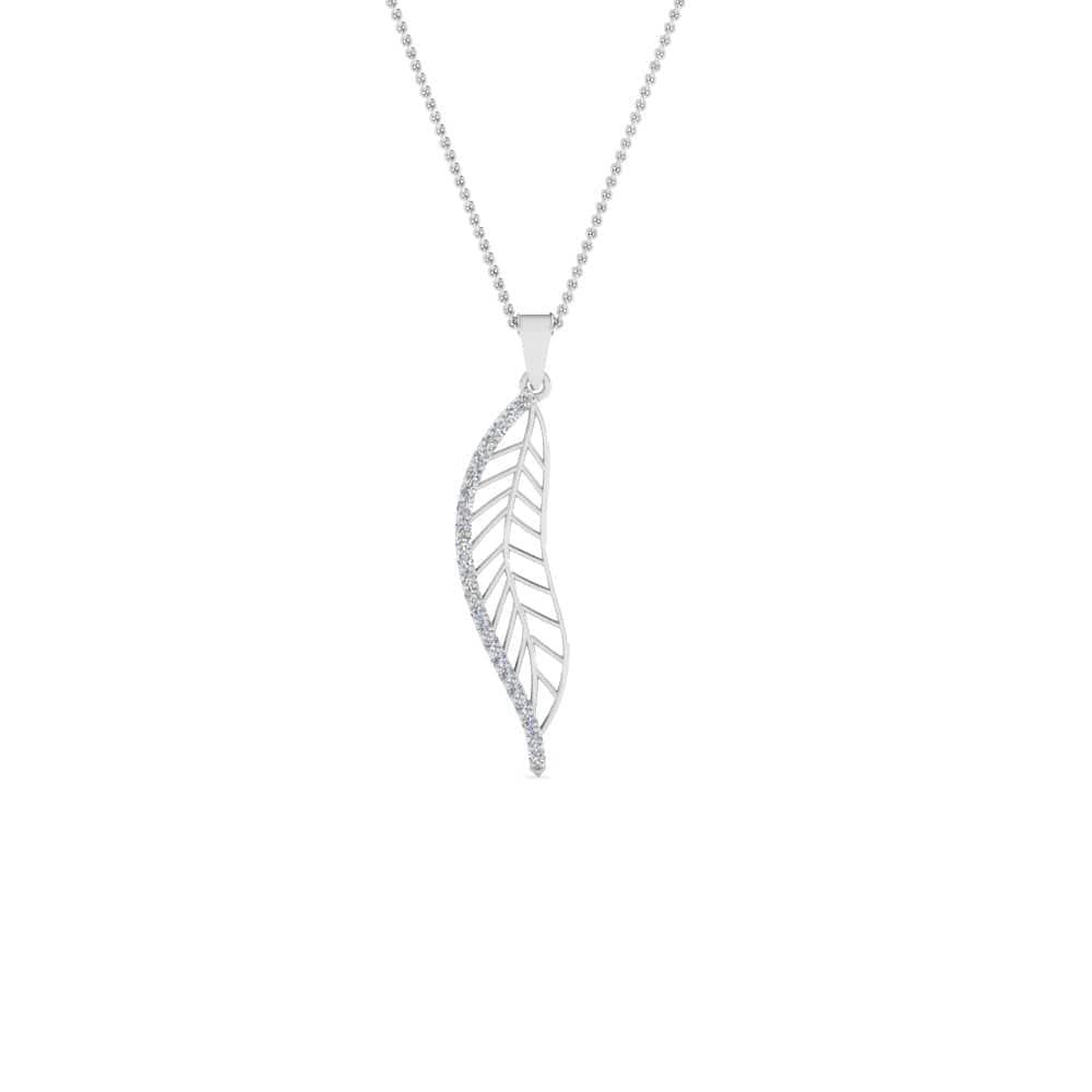 JBR Jeweler Silver Necklace 18 / Silver JBR Delicate Leaf Sterling Silver Pendant With Diamonds
