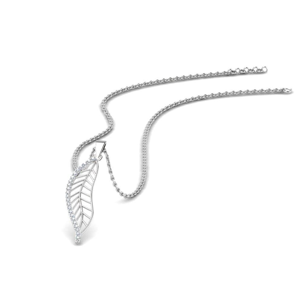 JBR Jeweler Silver Necklace JBR Delicate Leaf Sterling Silver Pendant With Diamonds