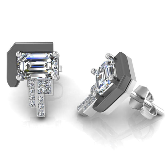 JBR Eldoie Two Tone Emerald Cut Stud Sterling Silver Earrings - JBR Jeweler