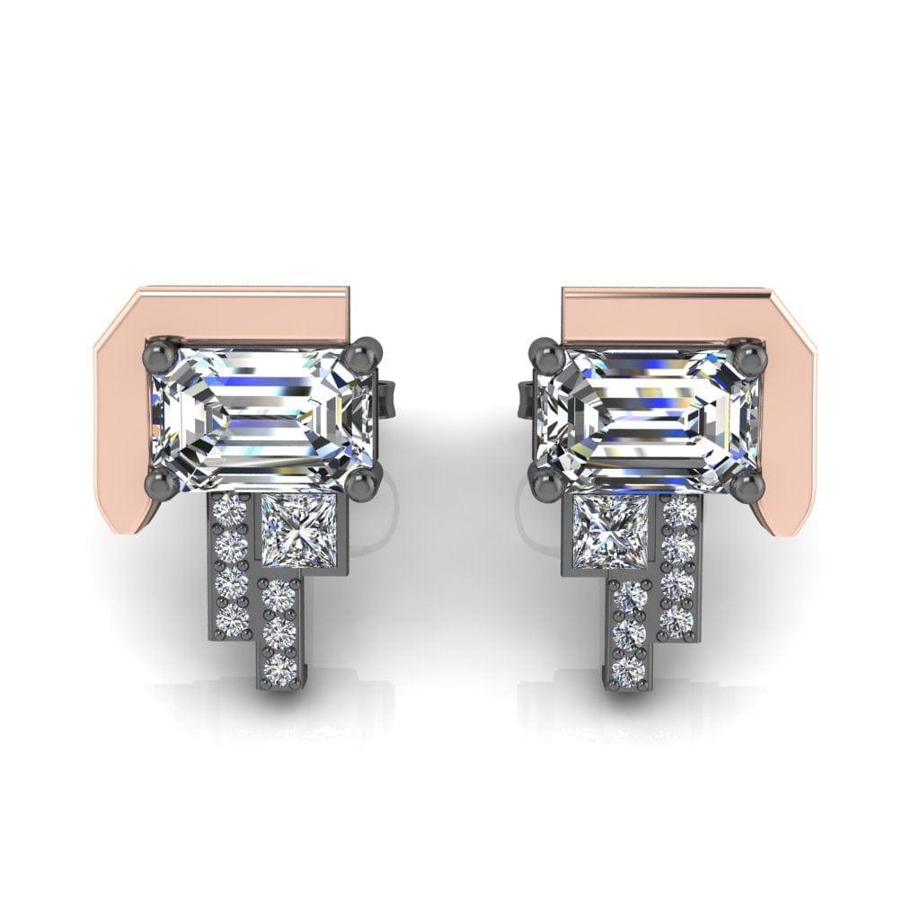 JBR Eldoie Two Tone Emerald Cut Stud Sterling Silver Earrings - JBR Jeweler