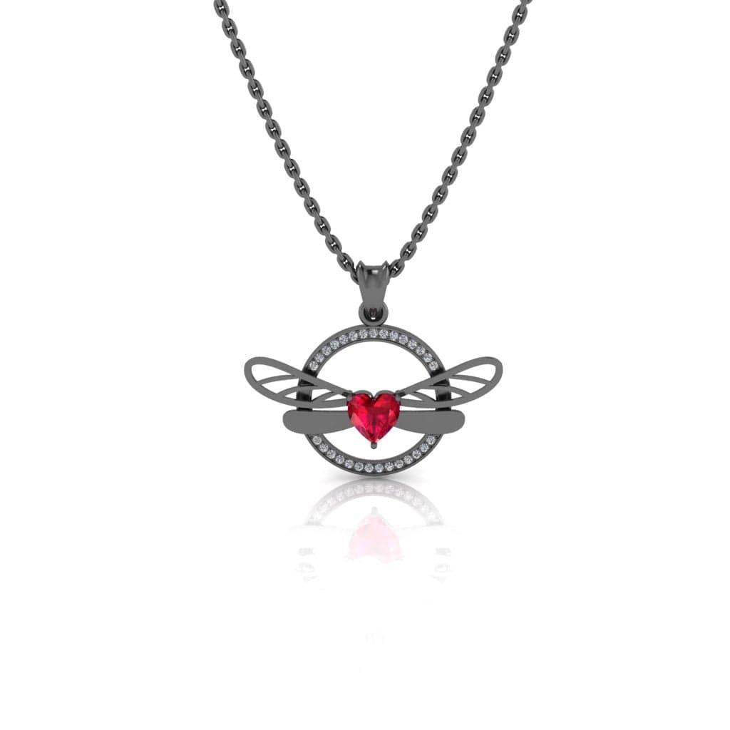 JBR Jeweler Silver Necklace 14 / Silver Black Rhodium Plated JBR Encircle Dragonfly Necklace In Sterling Silver