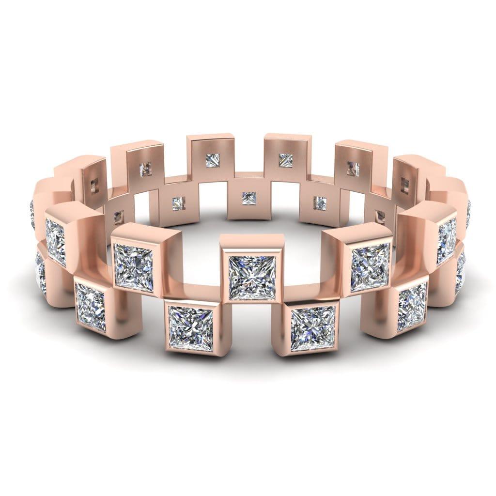 JBR Jeweler Silver Ring 3 / Silver Rose Gold Plated JBR Eternity Princess Cut Sterling Silver Women's Band