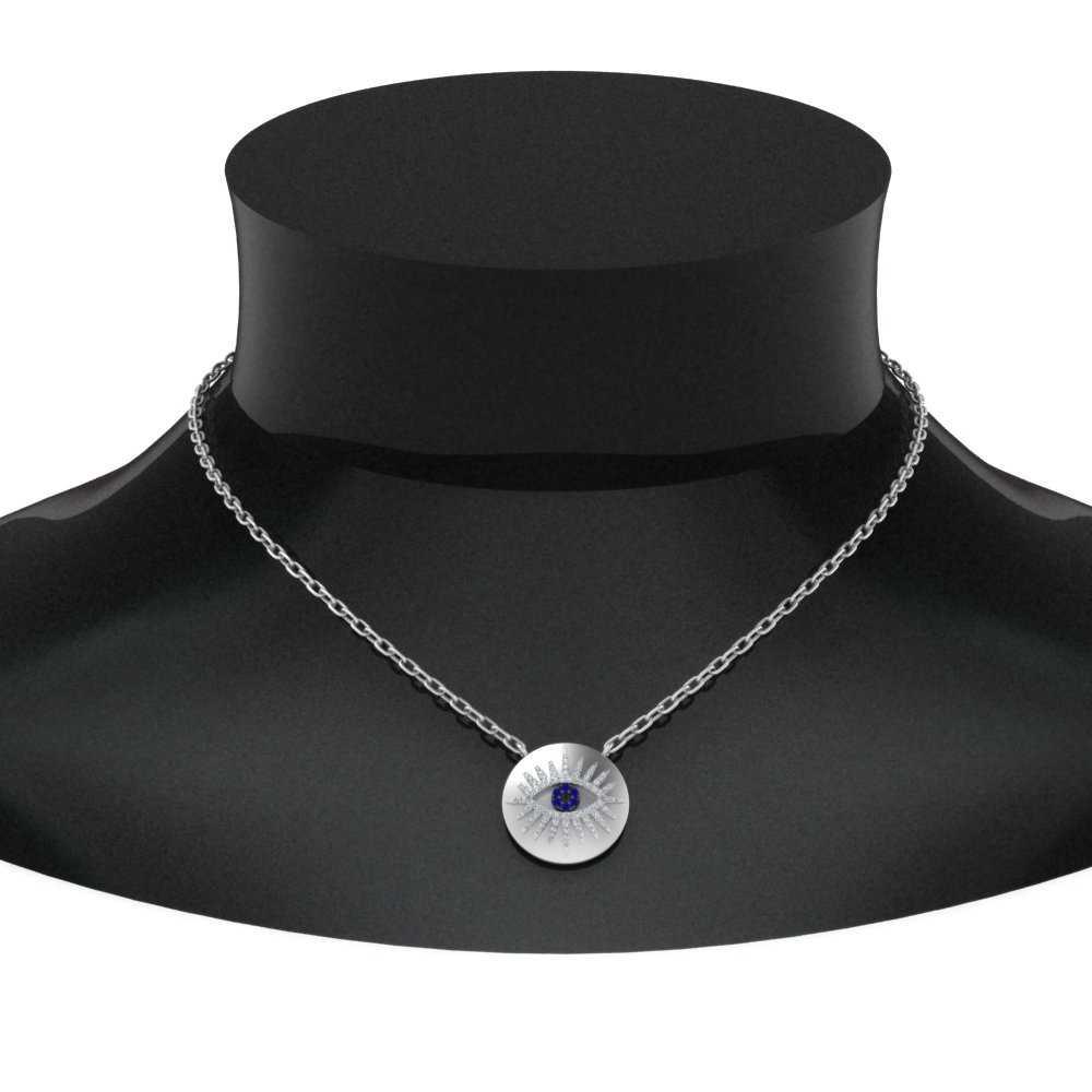 JBR Jeweler Silver Necklace JBR Evil Eye Disc Pendant In Sterling Silver