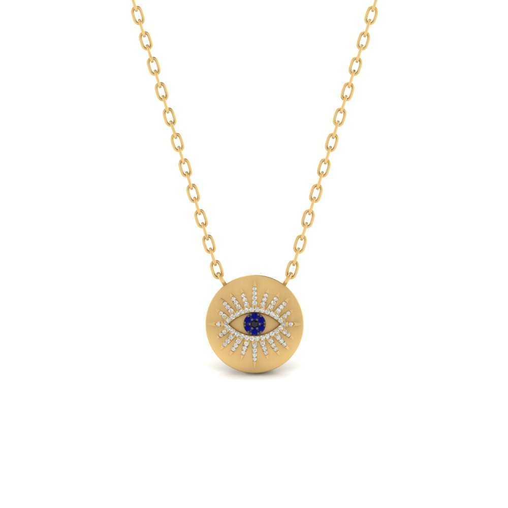 JBR Jeweler Silver Necklace 18 / Silver Yellow Gold Finish JBR Evil Eye Disc Pendant In Sterling Silver