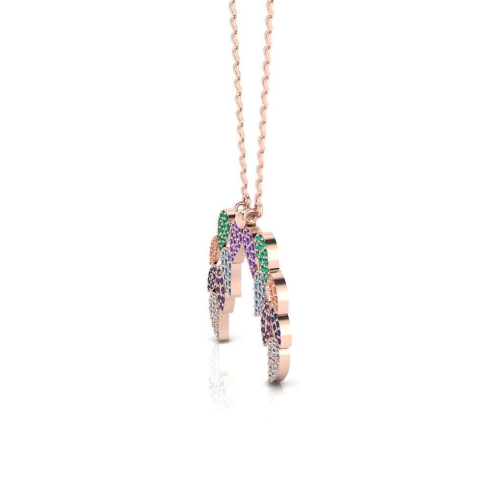 JBR Familiar Leaf Multi-color Round Cut Sterling Silver Necklace - JBR Jeweler