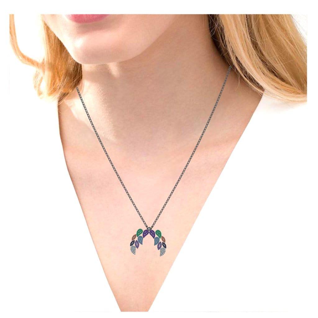 JBR Familiar Leaf Multi-color Round Cut Sterling Silver Necklace - JBR Jeweler