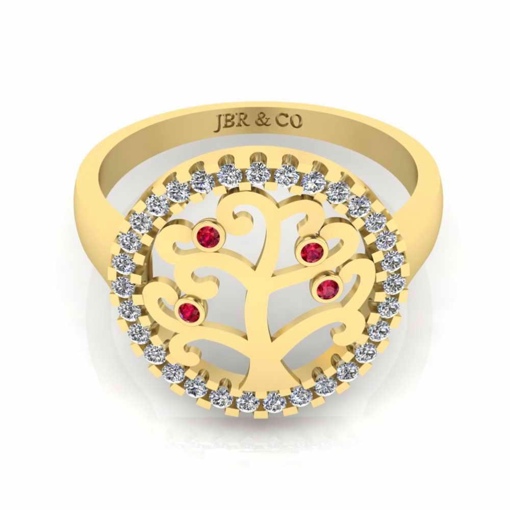 JBR Jeweler Silver Ring 3 / Silver Yellow Gold Plated JBR Family Tree For Life Sterling Silver Ring
