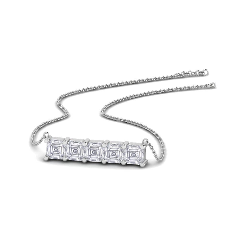 JBR Five Stone Asscher Cut Horizontal Bar Sterling Silver Pendant - JBR Jeweler