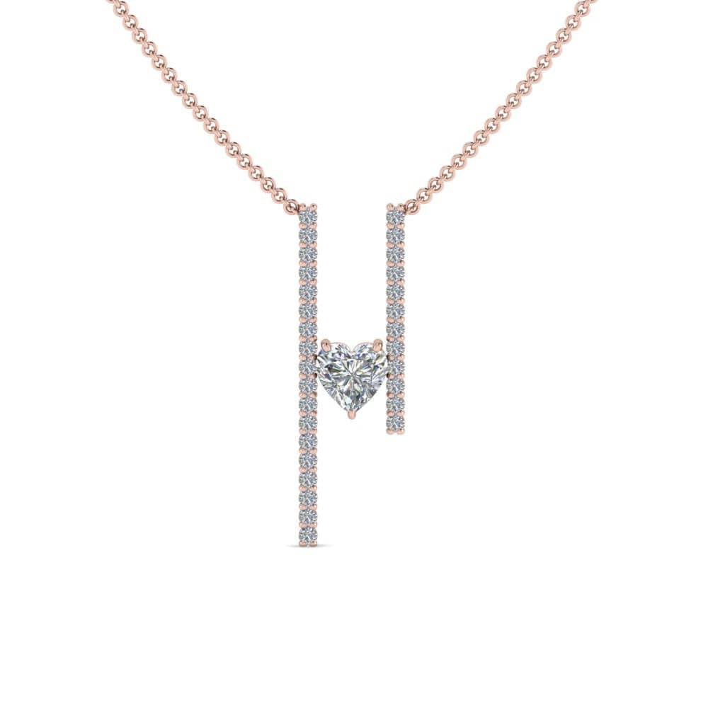 JBR Floating Heart Diamond Verical Bar Pendant Necklace - JBR Jeweler