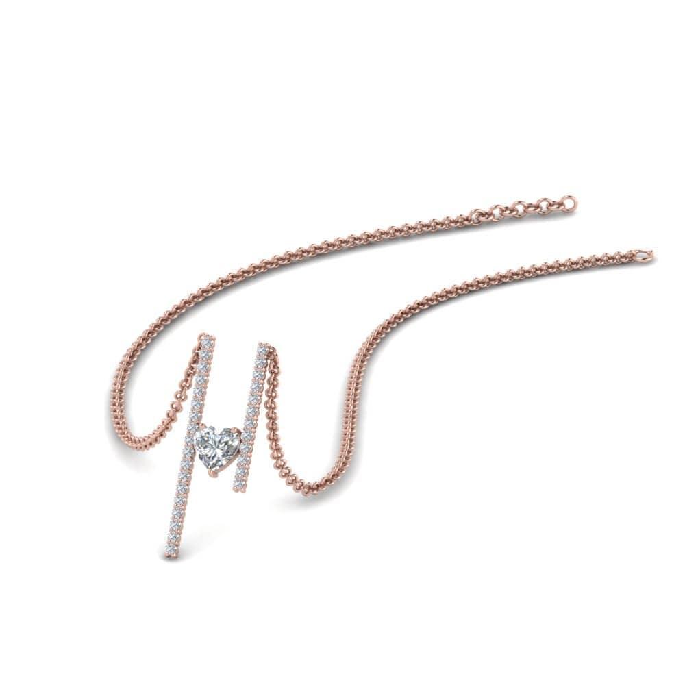 JBR Floating Heart Diamond Verical Bar Pendant Necklace - JBR Jeweler