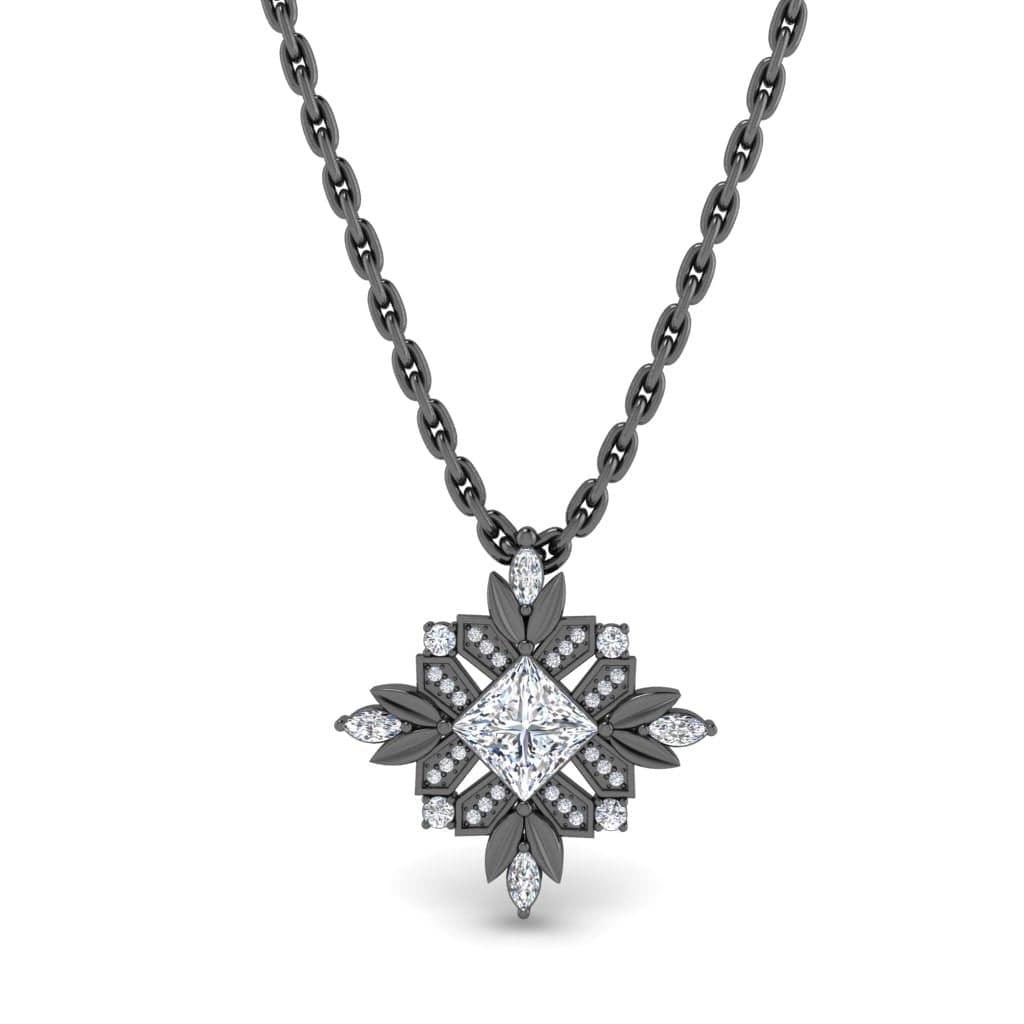 JBR Floral Leaf Design Diamond Sterling Silver Pendate Necklace - JBR Jeweler