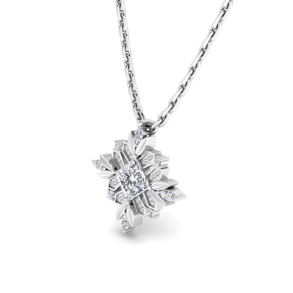 JBR Floral Leaf Design Diamond Sterling Silver Pendate Necklace - JBR Jeweler