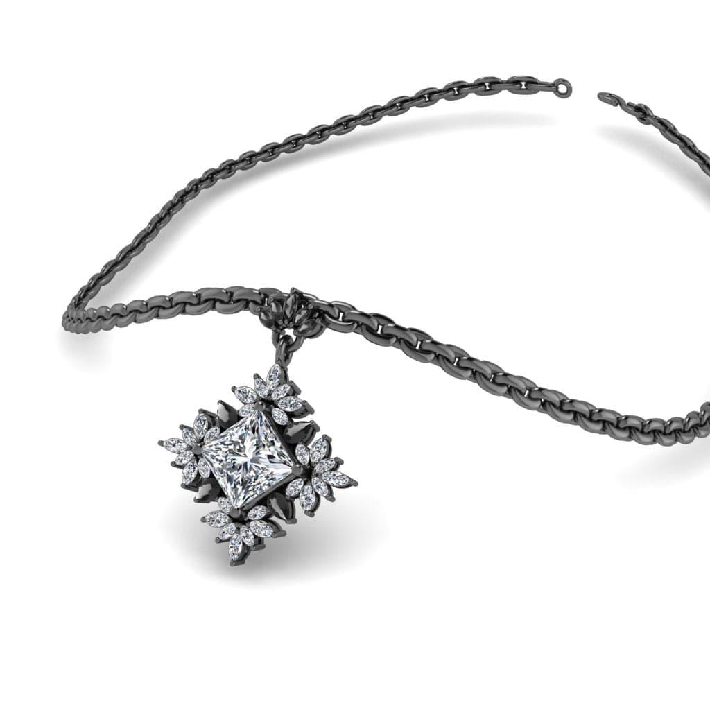 JBR Floral Princess Cut Sterling Silver Pendate Necklace - JBR Jeweler