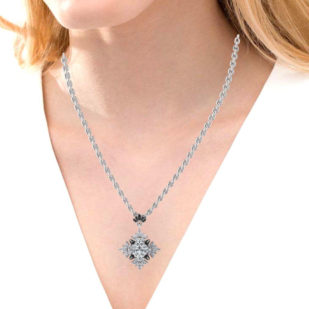 JBR Floral Princess Cut Sterling Silver Pendate Necklace - JBR Jeweler
