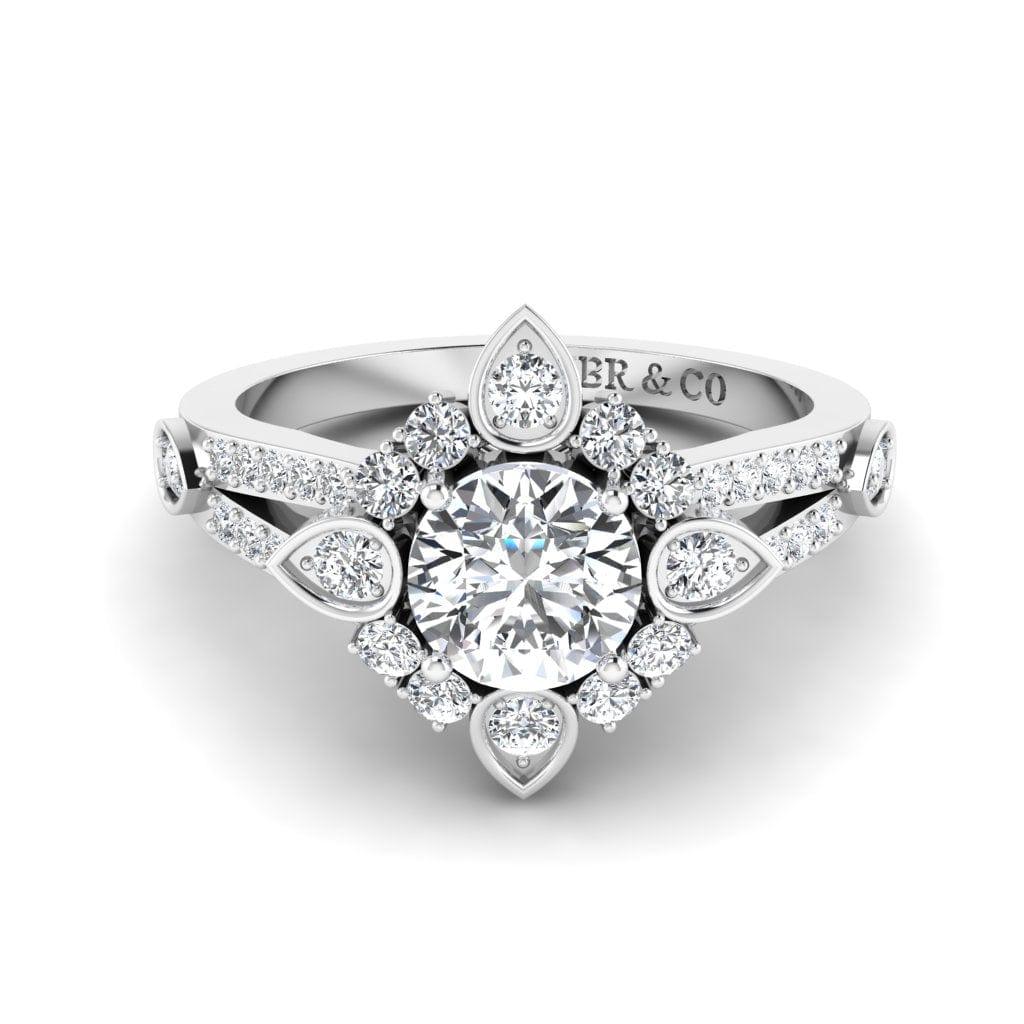JBR Flower Design Halo Round Cut Sterling Silver Ring - JBR Jeweler