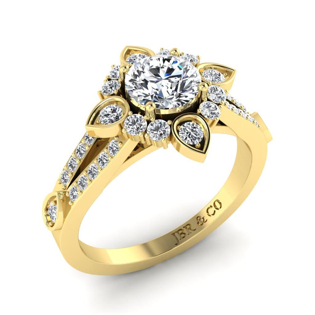 JBR Flower Design Halo Round Cut Sterling Silver Ring - JBR Jeweler