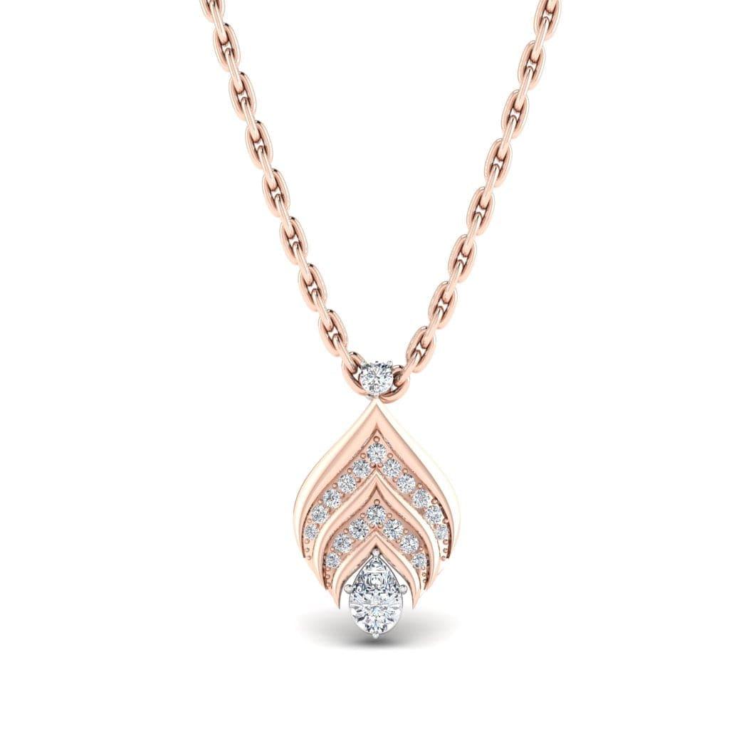 JBR Jeweler Silver Necklaces 14 / Silver Rose Gold Plated JBR Gorgeous Beauty Leaf Round Cut Diamond Sterling Silver Necklace