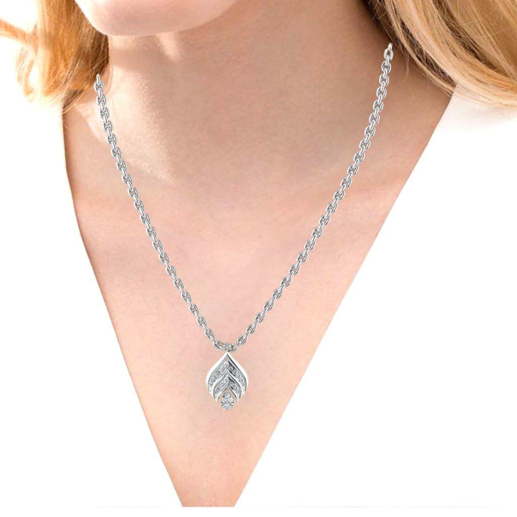JBR Jeweler Silver Necklaces JBR Gorgeous Beauty Leaf Round Cut Diamond Sterling Silver Necklace