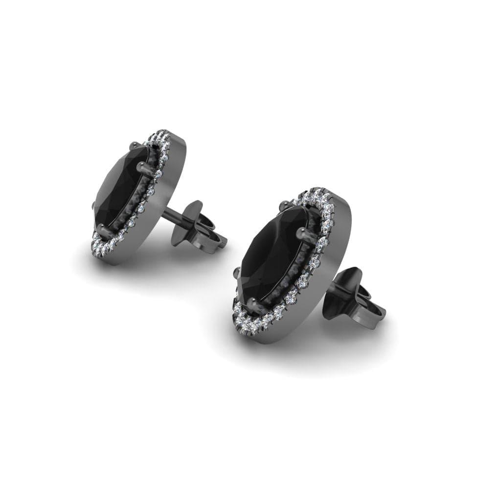 JBR Halo Black Oval Cut Stimulants Sterling Silver Stud Earrings - JBR Jeweler