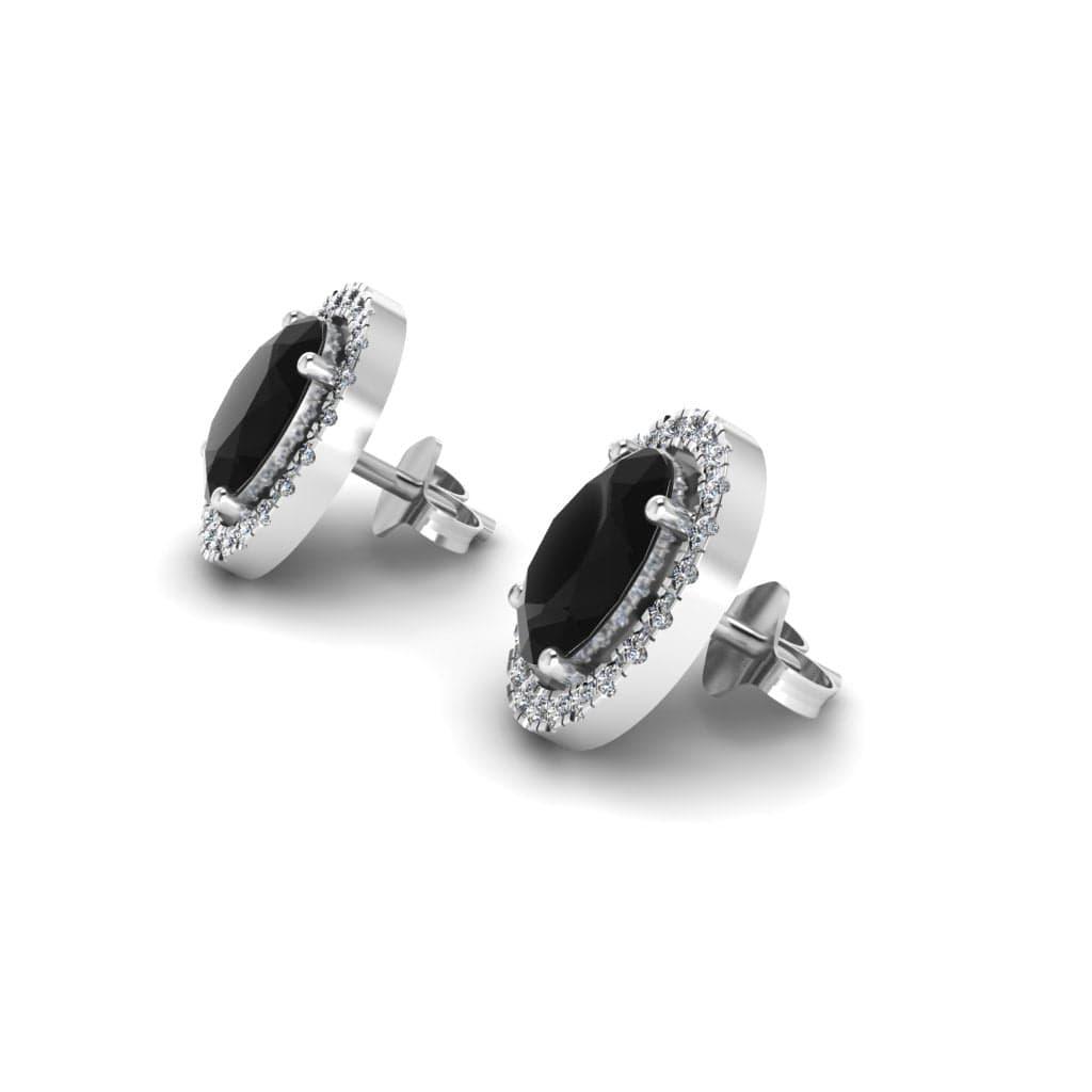JBR Halo Black Oval Cut Stimulants Sterling Silver Stud Earrings - JBR Jeweler