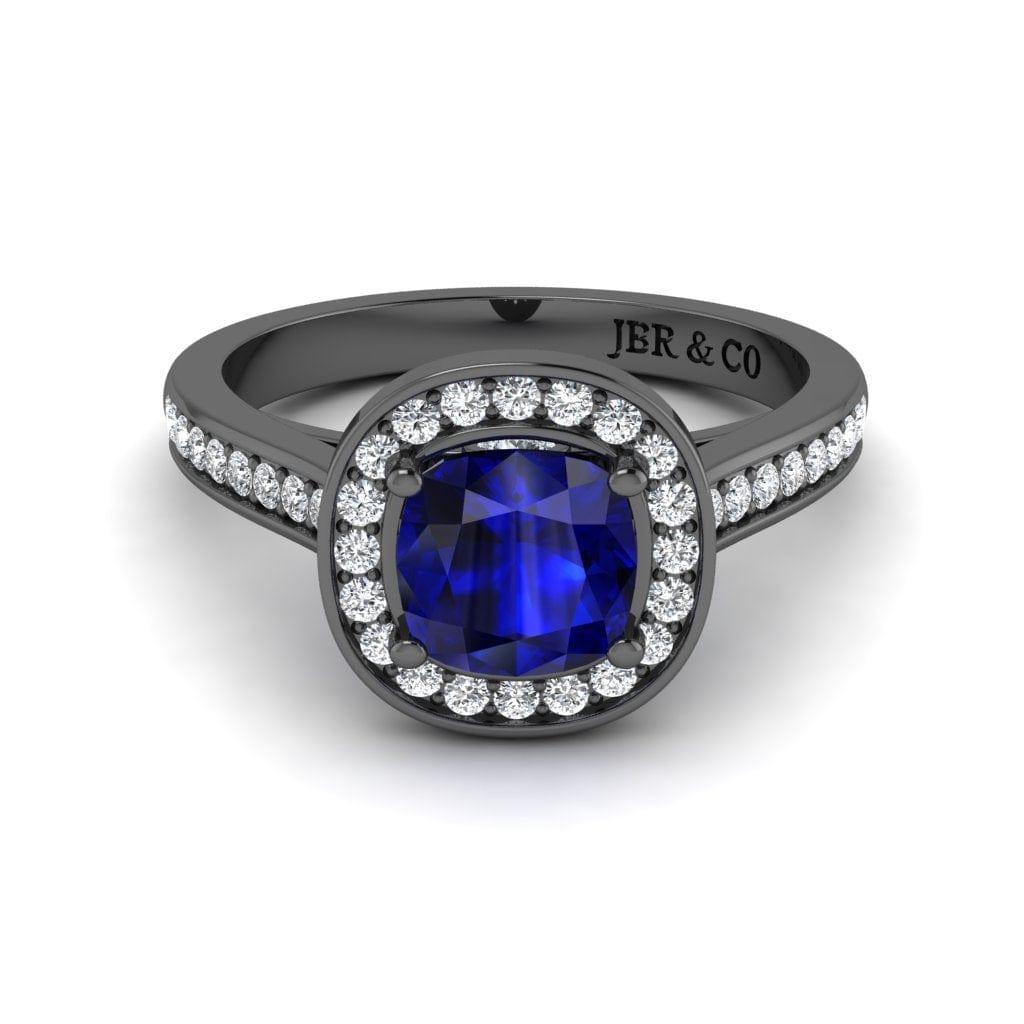 JBR Halo Cushion Cut Sapphire Sterling Silver Promise Ring - JBR Jeweler