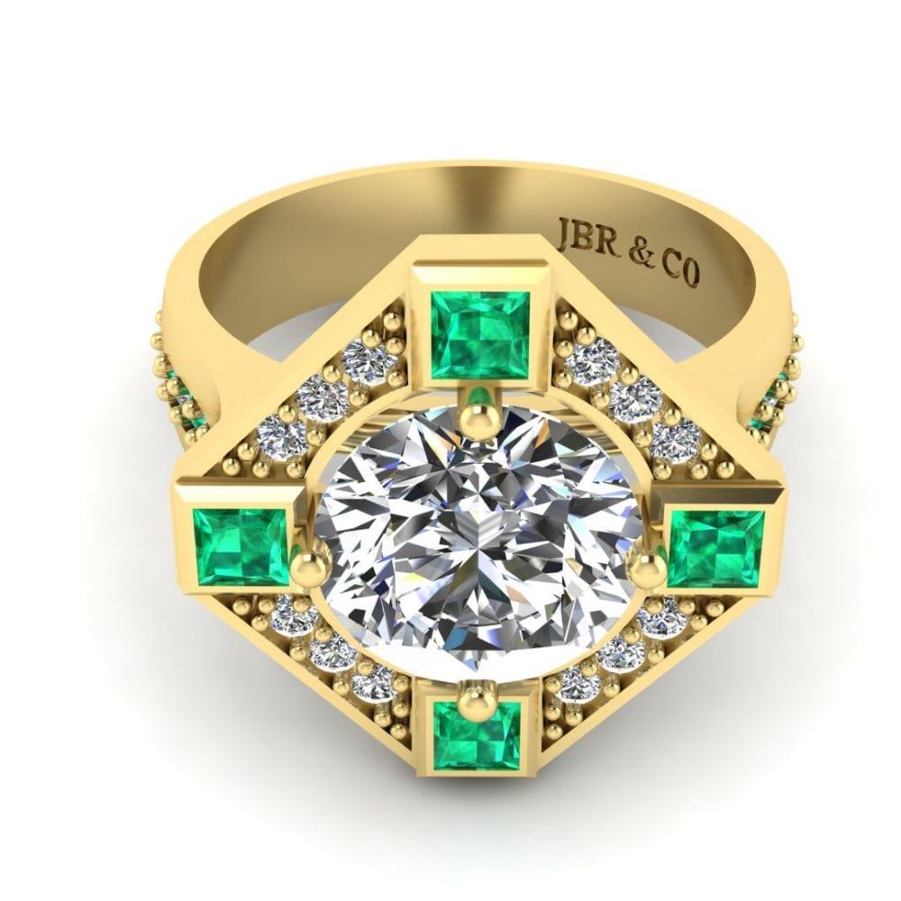 JBR Halo Diamond And Emerald Mounting Sterling Silver Ring - JBR Jeweler