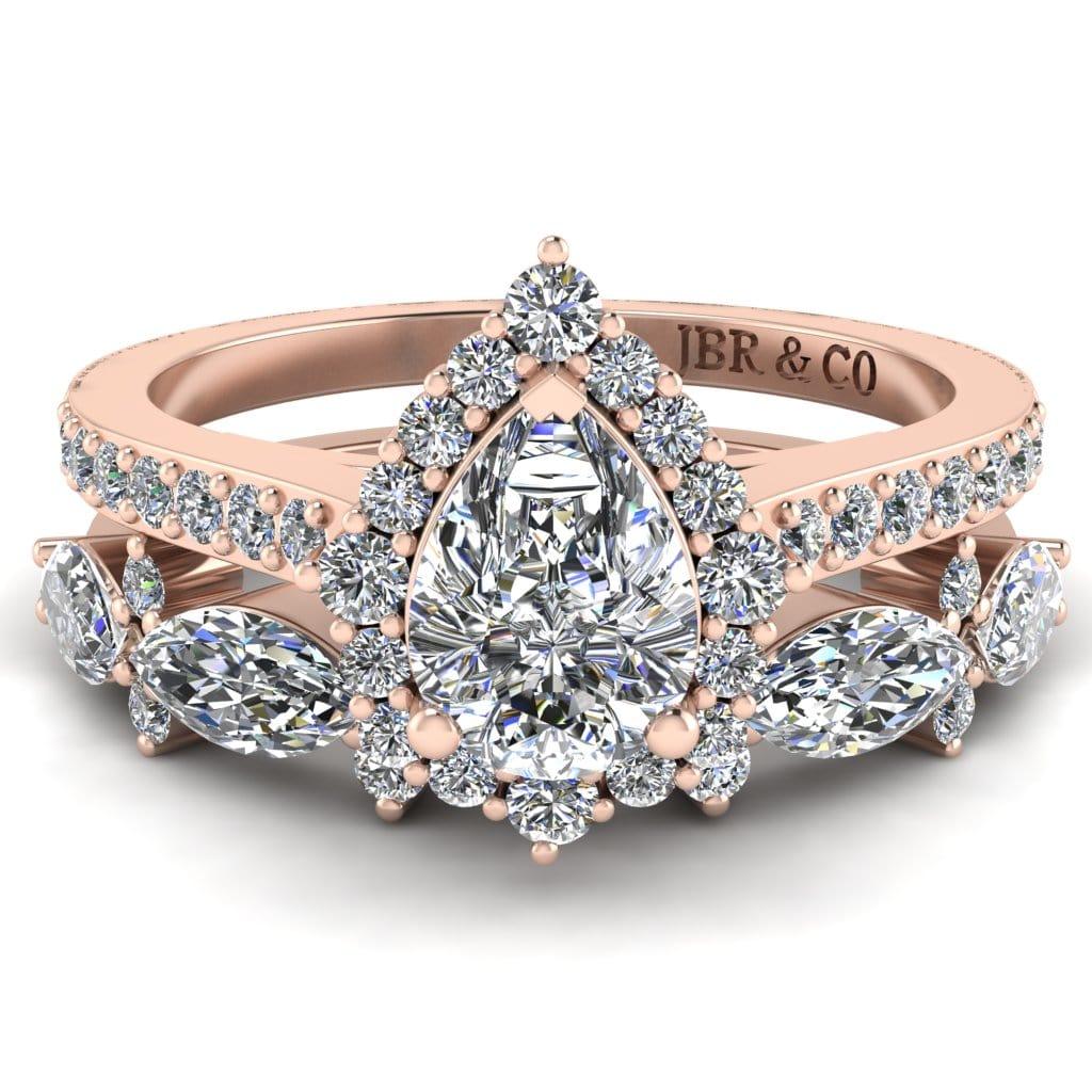 JBR Halo Pear Cut Sterling Silver Eternity Ring Set - JBR Jeweler