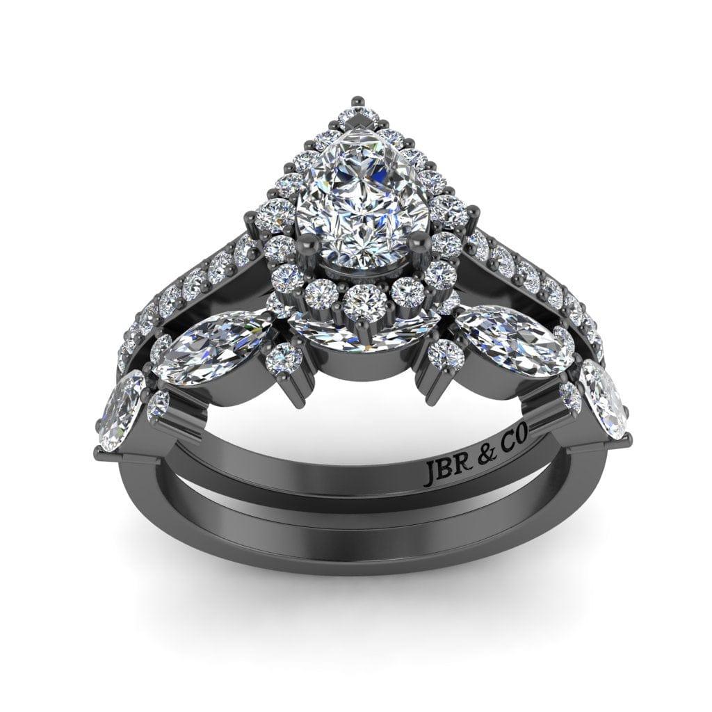 JBR Halo Pear Cut Sterling Silver Eternity Ring Set - JBR Jeweler