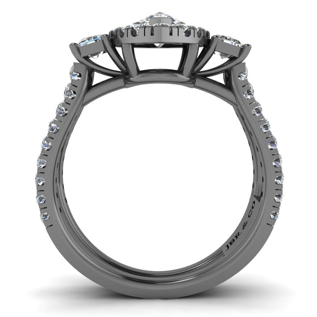 JBR Halo Pear Cut Three Stone Sterling Silver Ring Set - JBR Jeweler