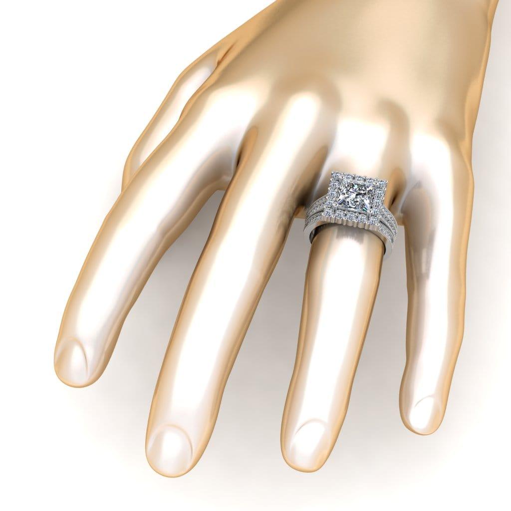 JBR Halo Princess Cut Diamond Sterling Silver Bridal Ring Set - JBR Jeweler