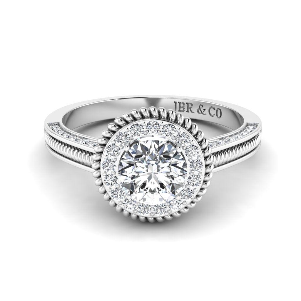 JBR Halo Round Cut Rope Style Sterling Silver Promise Ring - JBR Jeweler