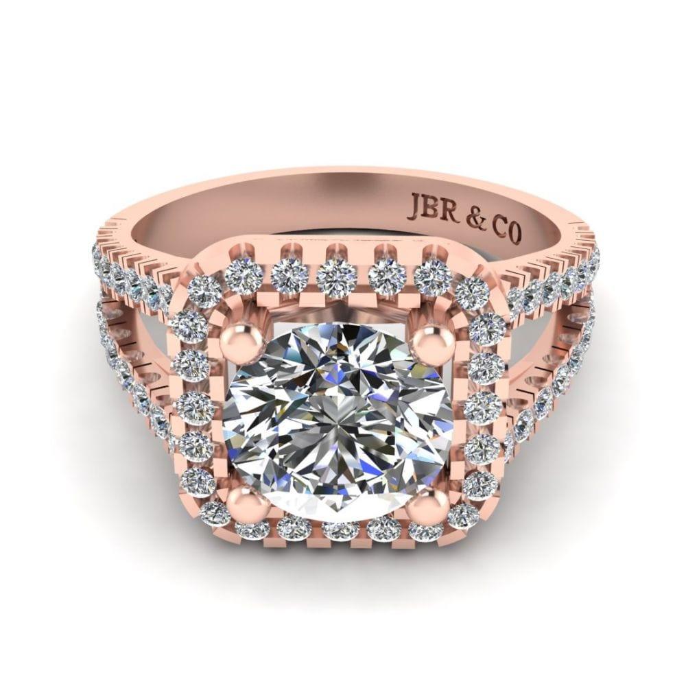 JBR Jeweler Silver Ring 3 / Silver Rose Gold Plated JBR Halo Split Shank Round Cut Sterling Silver Engagement Ring