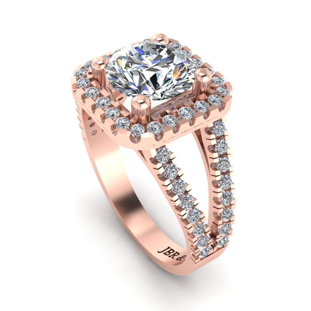 JBR Halo Split Shank Round Cut Sterling Silver Engagement Ring - JBR Jeweler