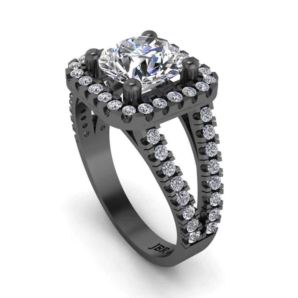 JBR Halo Split Shank Round Cut Sterling Silver Engagement Ring - JBR Jeweler