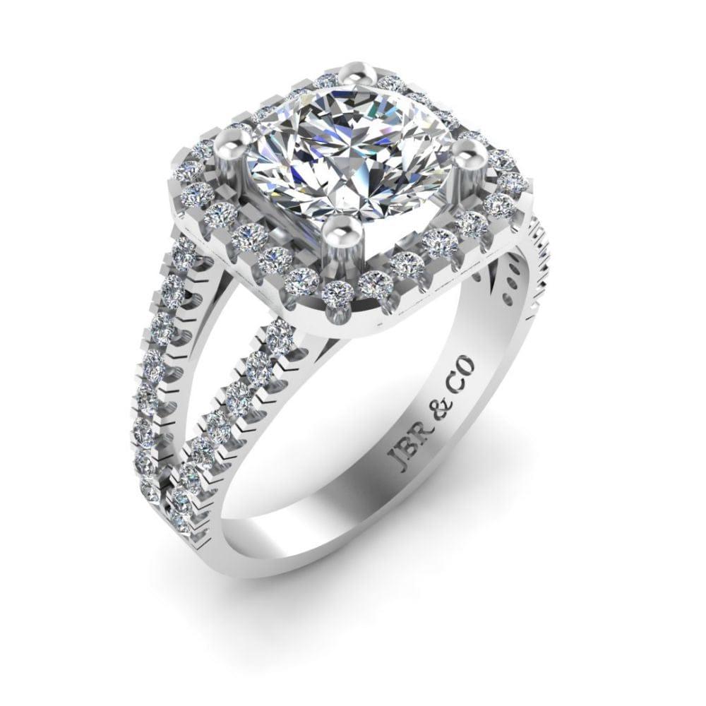 JBR Jeweler Silver Ring JBR Halo Split Shank Round Cut Sterling Silver Engagement Ring