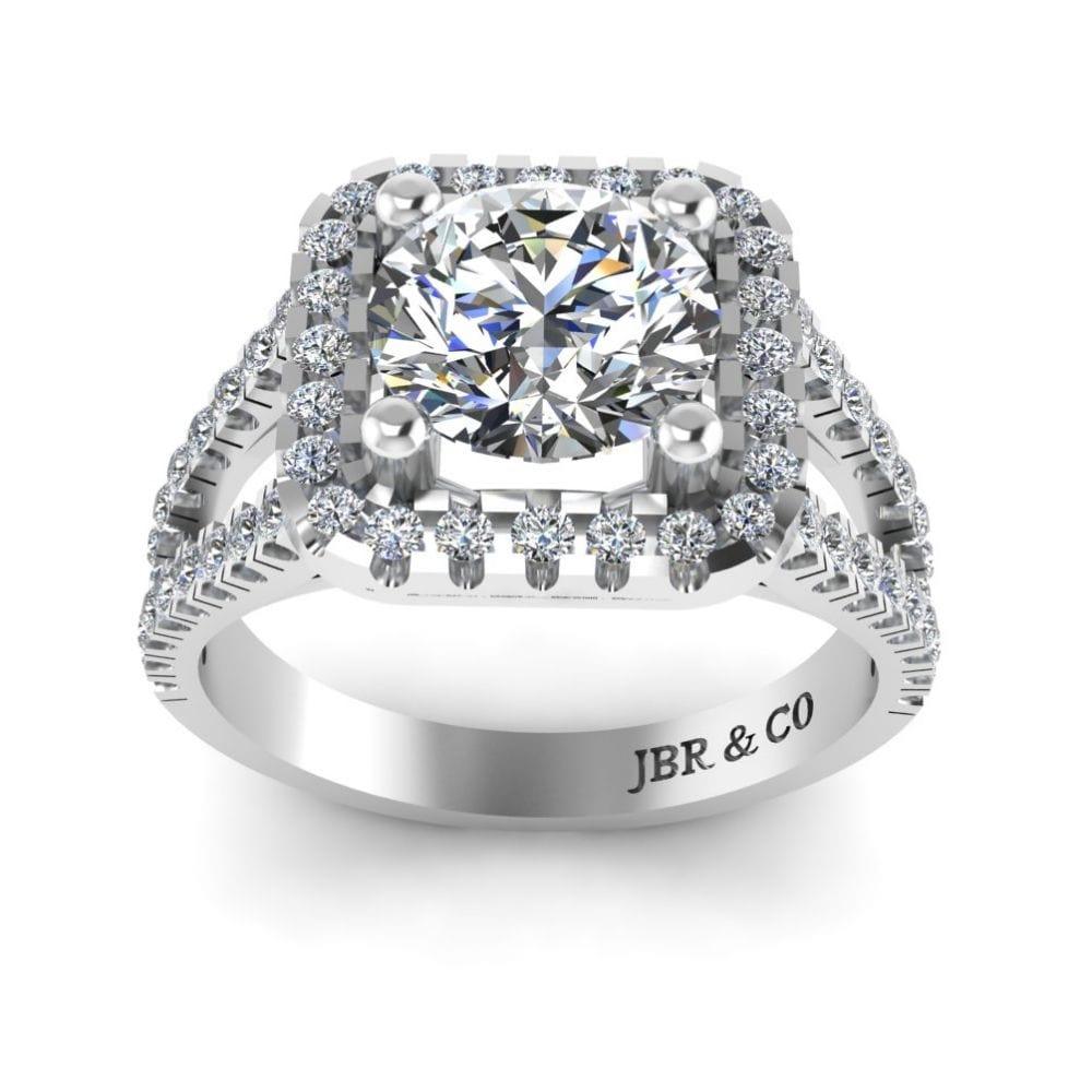 JBR Jeweler Silver Ring JBR Halo Split Shank Round Cut Sterling Silver Engagement Ring