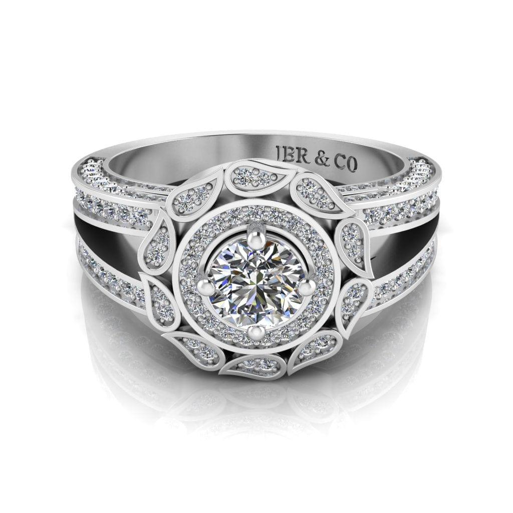 JBR Jeweler Silver Ring 3 / Silver JBR Halo Split Shank Round Diamond Sterling Silver Engagement Ring