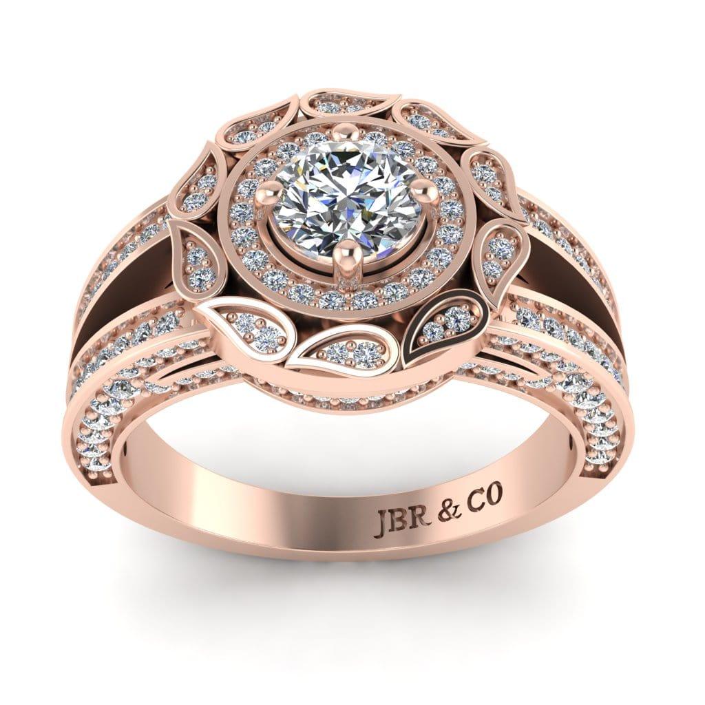 JBR Jeweler Silver Ring JBR Halo Split Shank Round Diamond Sterling Silver Engagement Ring