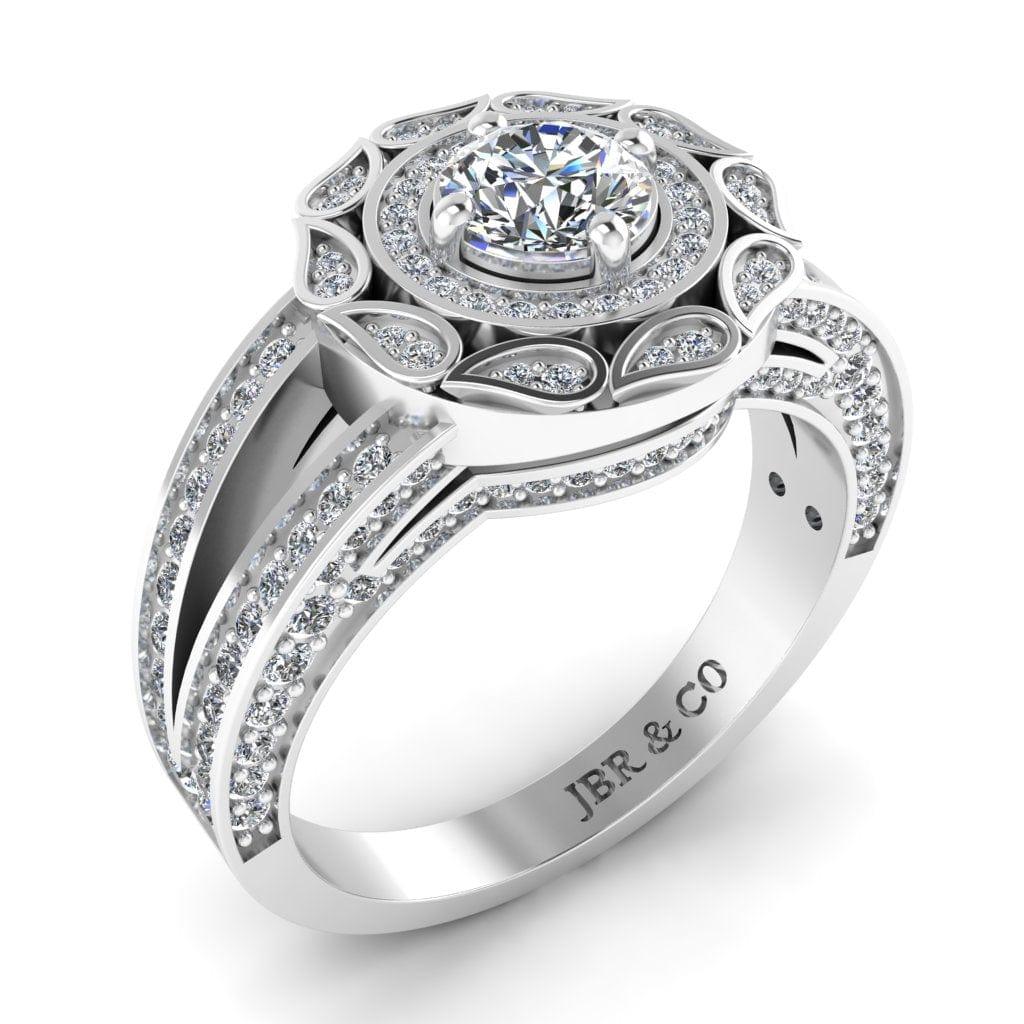 JBR Jeweler Silver Ring JBR Halo Split Shank Round Diamond Sterling Silver Engagement Ring