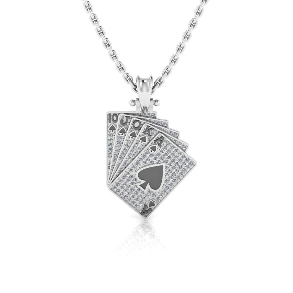 JBR Hip Hop Iced Out Poker Pendant Sterling Silver Necklace - JBR Jeweler