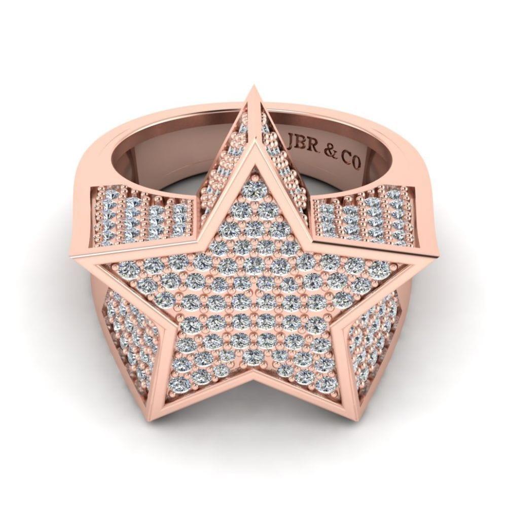 JBR Jeweler Silver Ring 3 / Silver Rose Gold Plated JBR Hip Hop Iced Out Star Micro Pave Diamond Ring