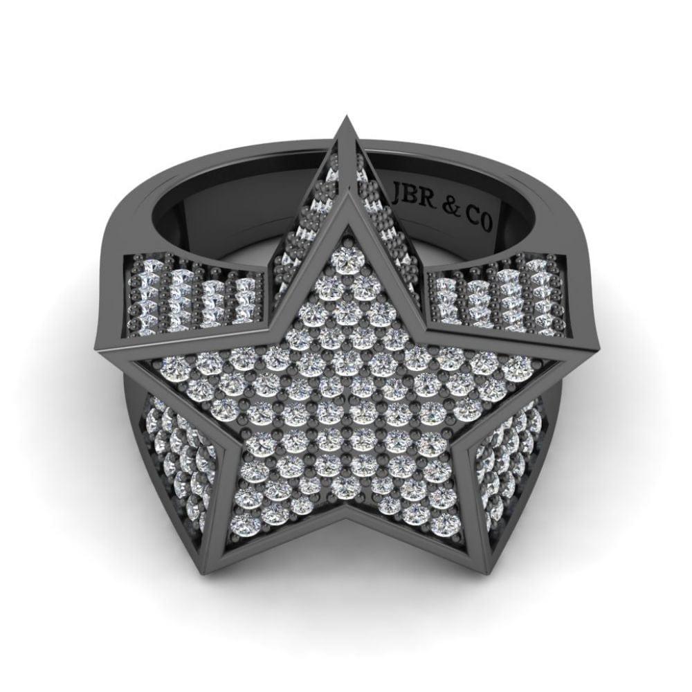 JBR Jeweler Silver Ring 3 / Silver Black Rhodium Plated JBR Hip Hop Iced Out Star Micro Pave Diamond Ring