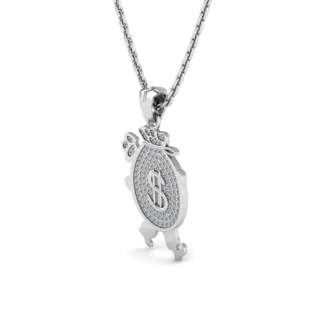 JBR Iced Dollar Bag Pendant in Sterling Silver Necklace - JBR Jeweler