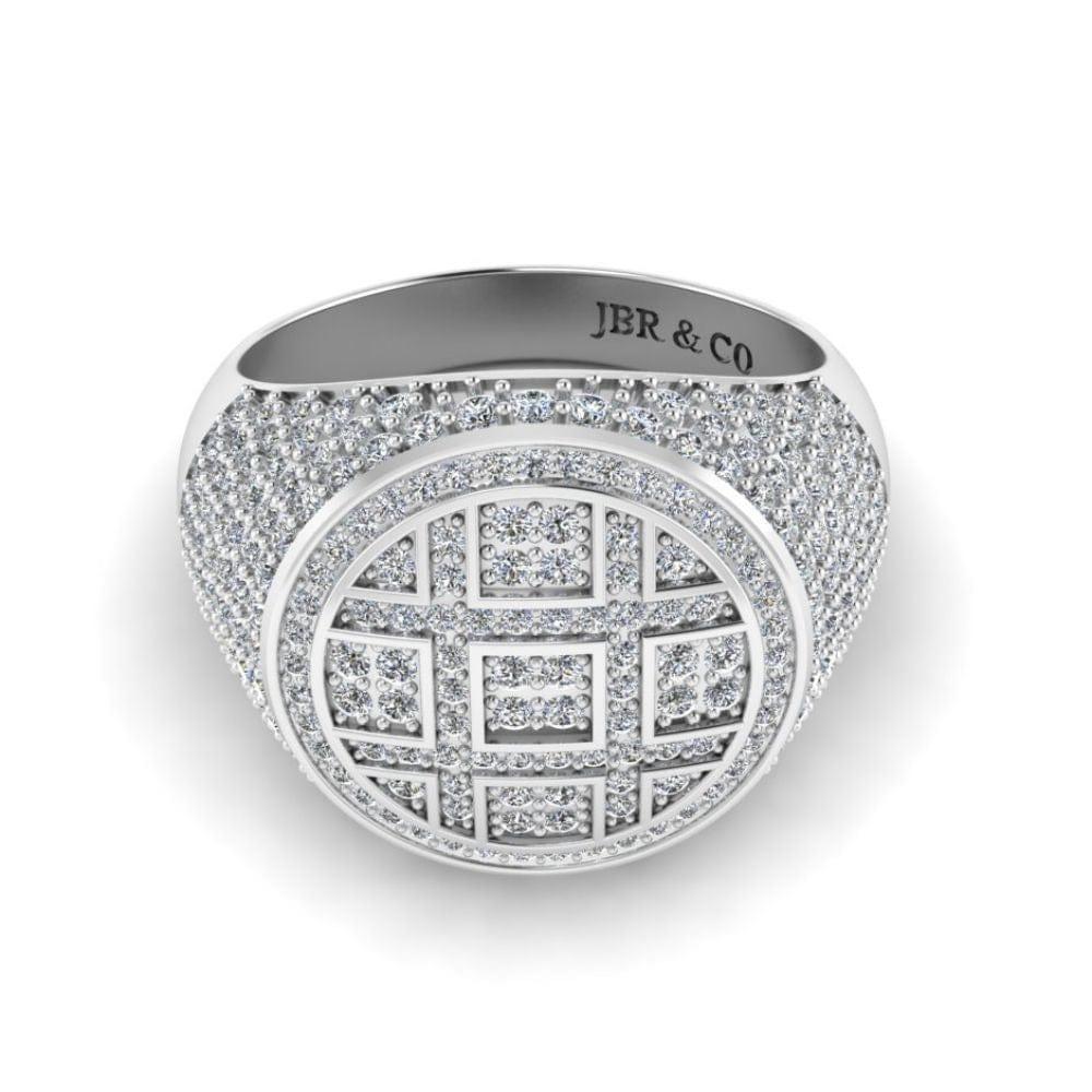 JBR Iced Out Flot Screen Round Cut Sterling Silver Ring - JBR Jeweler