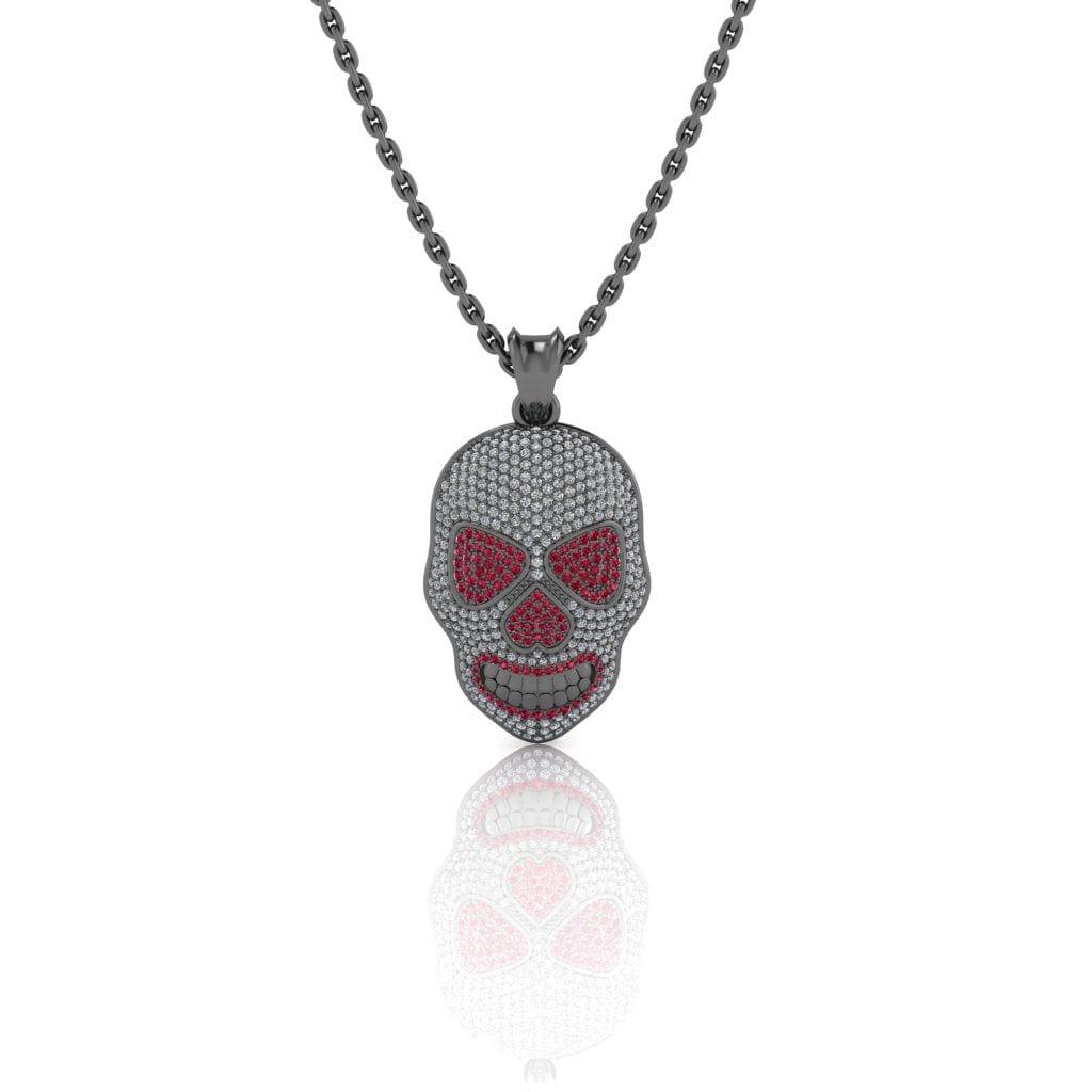 JBR Jeweler Silver Necklaces 14 / Silver Black Rhodium Plated JBR Jack Skull Iced Out Sterling Silver Skull Necklace