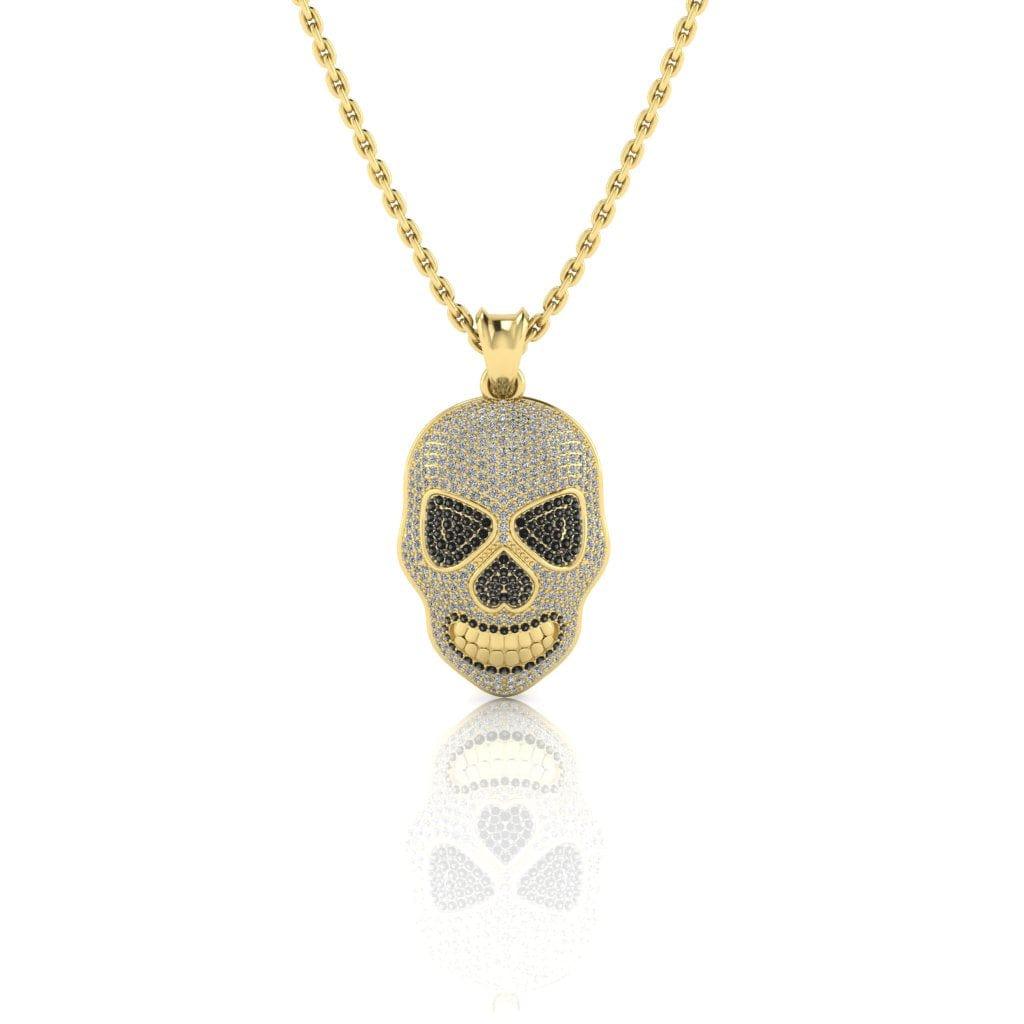JBR Jeweler Silver Necklaces 14 / Silver Yellow Gold Plated JBR Jack Skull Iced Out Sterling Silver Skull Necklace