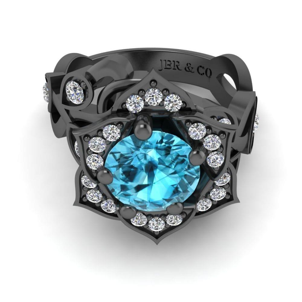 JBR Jeweler Silver Ring 3 / Silver Black Rhodium Plated JBR Lotus Floral Design S925 Ring
