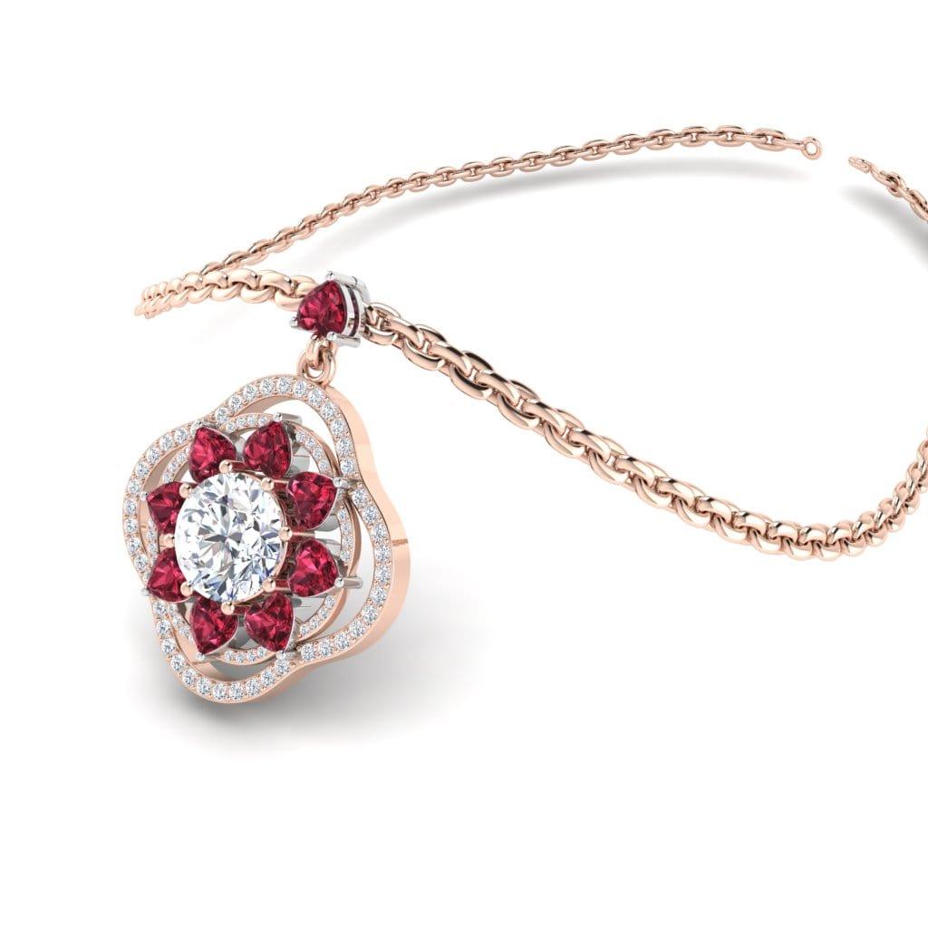 JBR Lucky Flower Diamond and Ruby Sterling Silver Necklace - JBR Jeweler