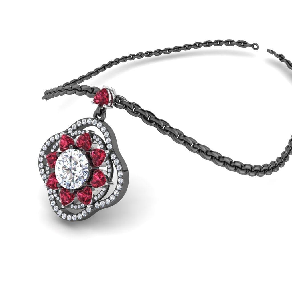 JBR Lucky Flower Diamond and Ruby Sterling Silver Necklace - JBR Jeweler